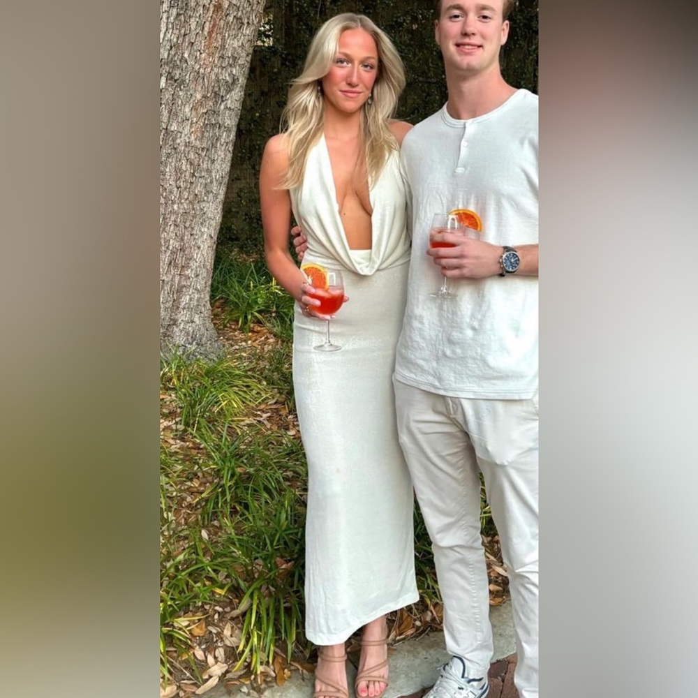 Zara white cowl neck open back maxi dress Size Small